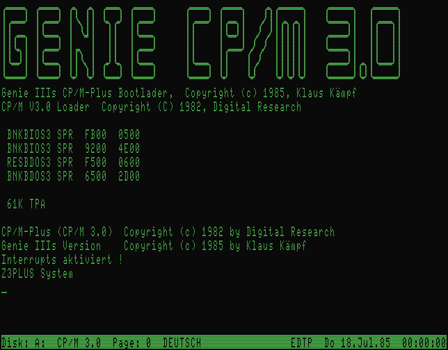 Genie IIIs CP/M 3 Klaus Kaempf