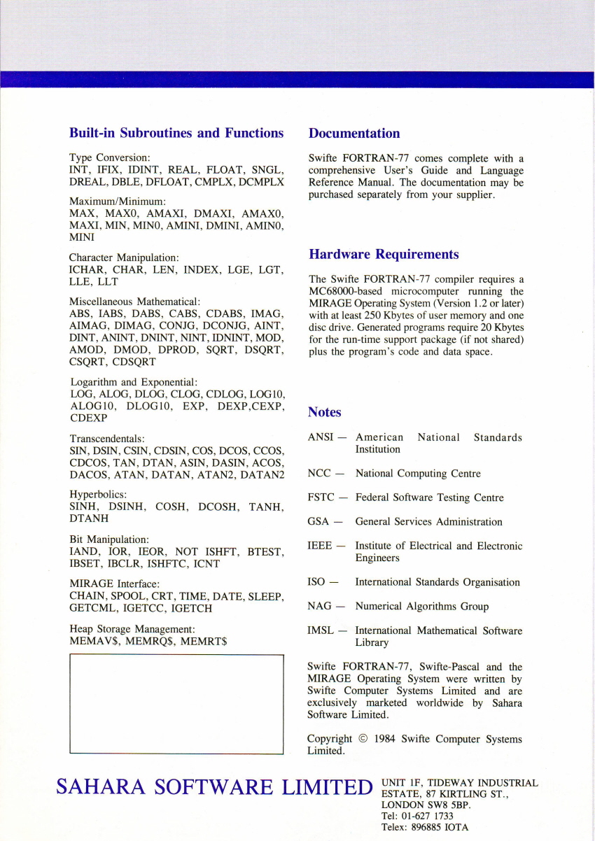 SWIFTE FORTRAN-770003