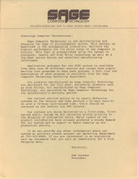 Sage Computer Greetings from Rod Coleman