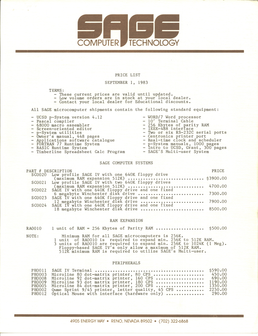 Sage Pricelist